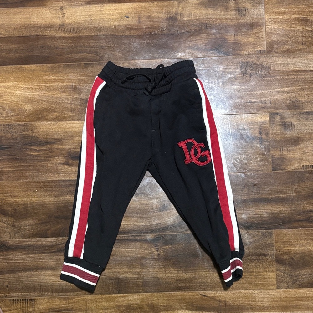 Dolce & Gabbana Kids Black Joggers with Red and White Stripes